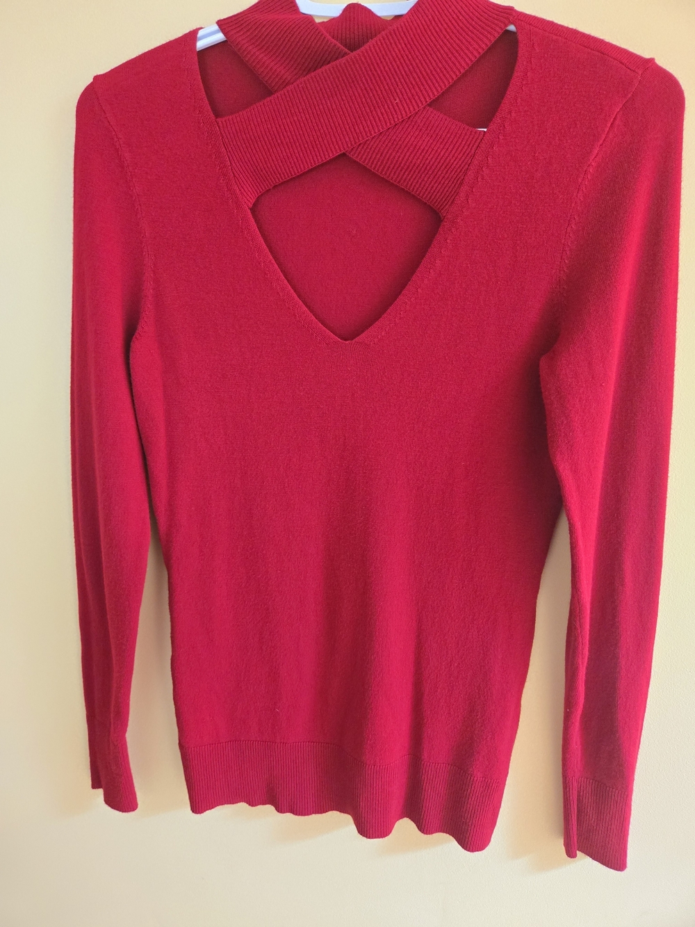 le chateau Crimson Red Crisscross V-Neck Sweater - Picture 10 of 10
